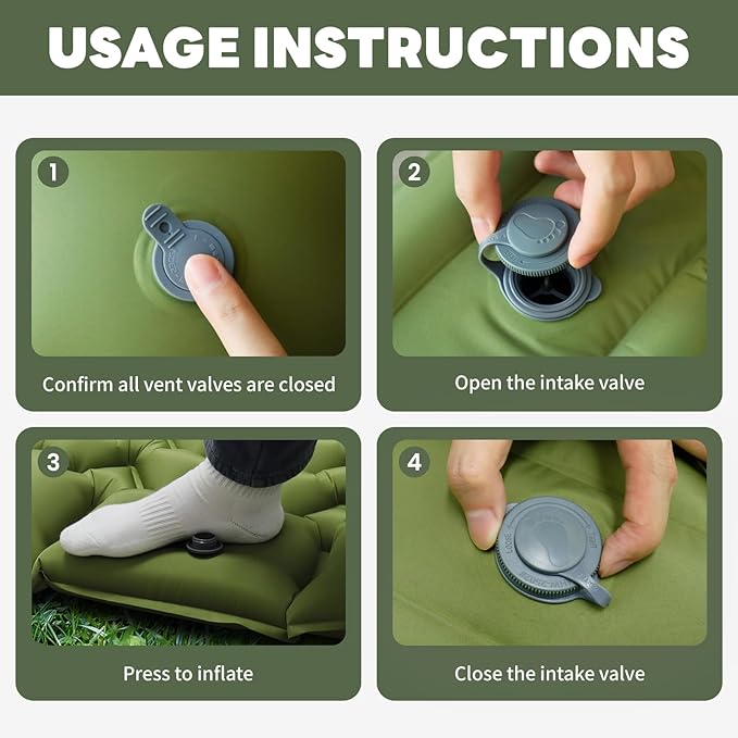 Double Inflatable Sleeping Pad for 2 Person - Ultralight Air Mattress with Built-in Foot Pump, Durable Waterproof Camping Pad for Couples, Backpacking, Hiking (Green)