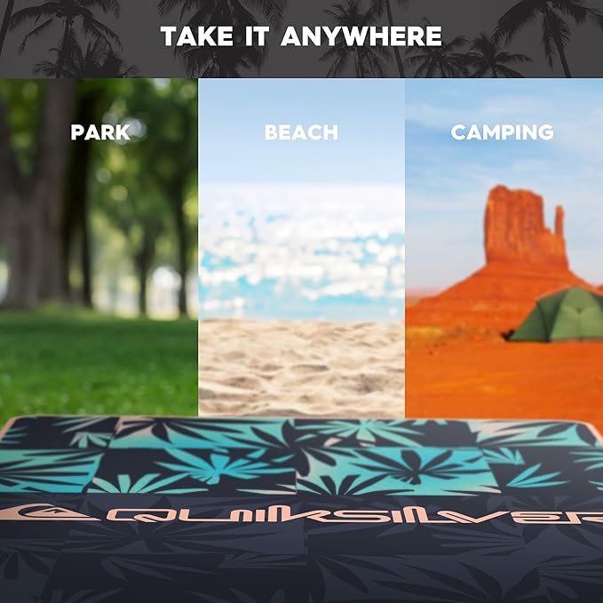 QUIKSILVER Sand-Free Beach Mat – Large Waterproof Outdoor Picnic Blanket, Lightweight Foldable Mat for Beach, Camping, Park, or Travel – Fits 4-6 People, Quick-Dry, Durable