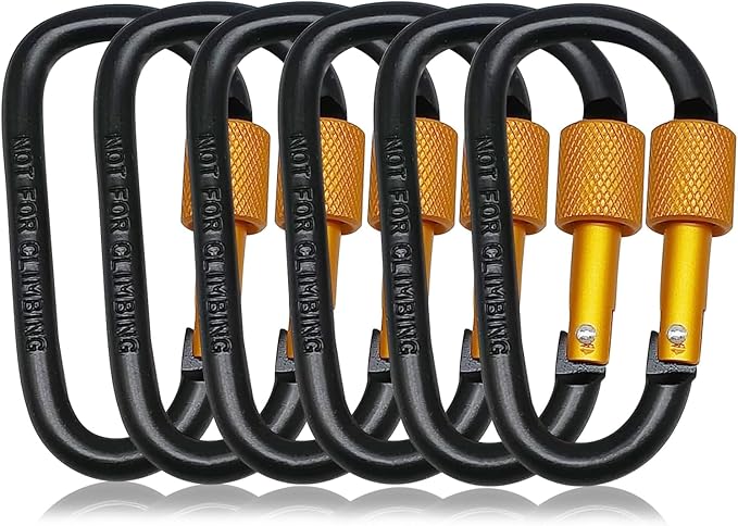 6 Pack Small Locking Carabiner Clips - 3 Inch Aluminum Alloy D-Ring Key Hooks with Twist Lock, Secure for Keys, Pet Leash, Travel Accessories (Not for Climbing)