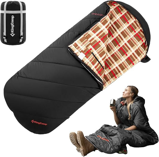 KingCamp Sleeping Bag for Adults, Cold Weather & Warm Extra Wide Big & Tall XL Portable Waterproof Flannel Sleeping Bags, Essentials Gear Accessories for Camping Backpacking Hiking Indoor & Outdoor