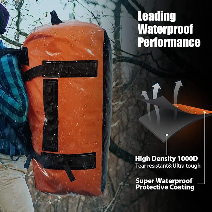 Buffalo Gear Large Waterproof Bag-150L Super Waterproof Duffel Bag Heavy Duty Adventure Bag for Boating Kayaking Motorcycling Hunting Camping Rafting Fishing Jet Ski