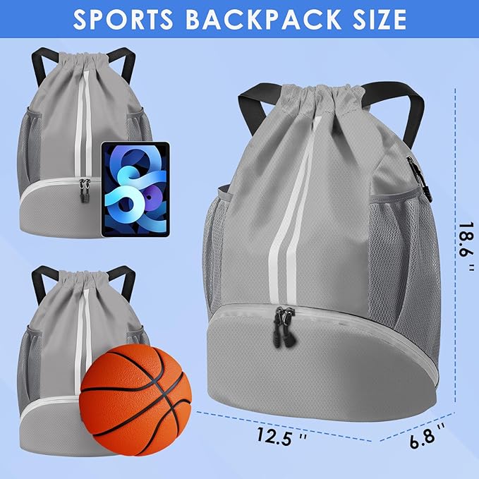 BROTOU Soccer Bags, Football Backpack, Volleyball Bag, Drawstring Soccer Backpack with Ball and Shoe Compartment