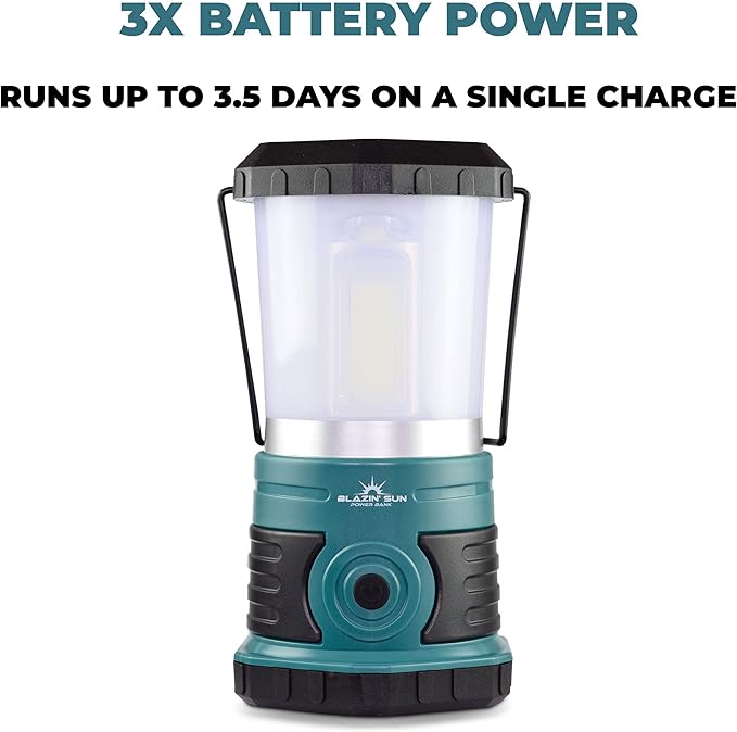 Blazin' Sun 1500 Lumen | Led Lanterns Rechargeable with Power Bank | Hurricane, Emergency, Storm, Power Outage Light | 85 Hour Runtime (Teal)