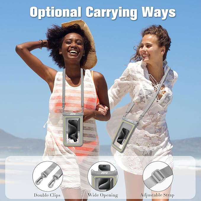 JOTO [IP68 Floatable Large Floating Waterproof Phone Pouch Up to 10", Underwater Phone Case Cellphone Dry Bag for iPhone 16 15 14 13 12 11 Pro Max Xs Max XR X 8 7 Plus SE/Galaxy S24 S23 S22 -Grey