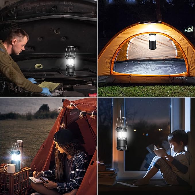 EXTRASTAR 4 Pcs LED Camping Lantern, Battery Powered Compact LED Lanterns, Suitable Survival Kits for Hurricane, Waterproof Portable Emergency Light for Storm, Outages, Black