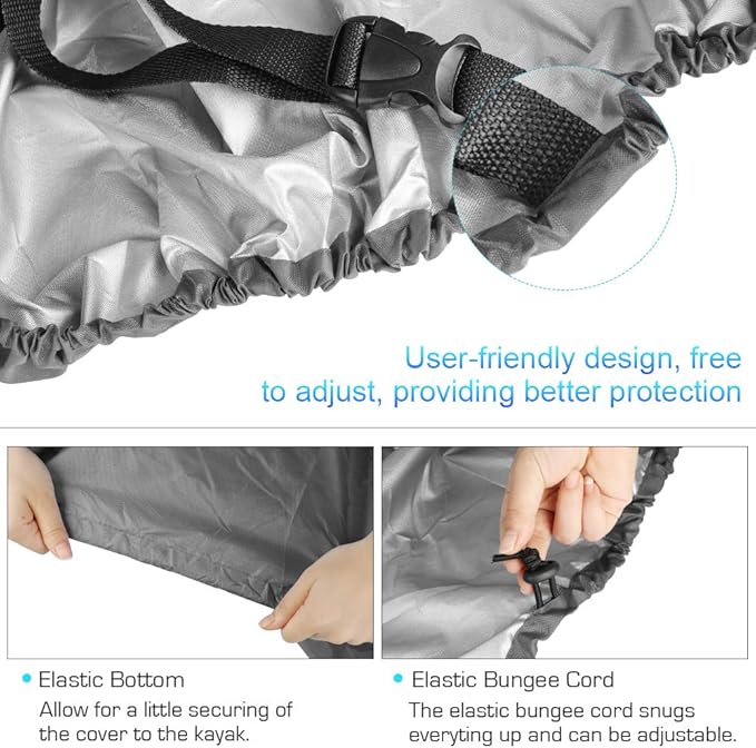 7.8-18ft Waterproof Kayak Canoe Cover-Storage Dust Cover UV Protection Sunblock Shield for Fishing Boat/Kayak/Canoe 7 Sizes [Choose Color] (Gray(Upgraded), Suitable for 12.3-13.5ft Kayak)