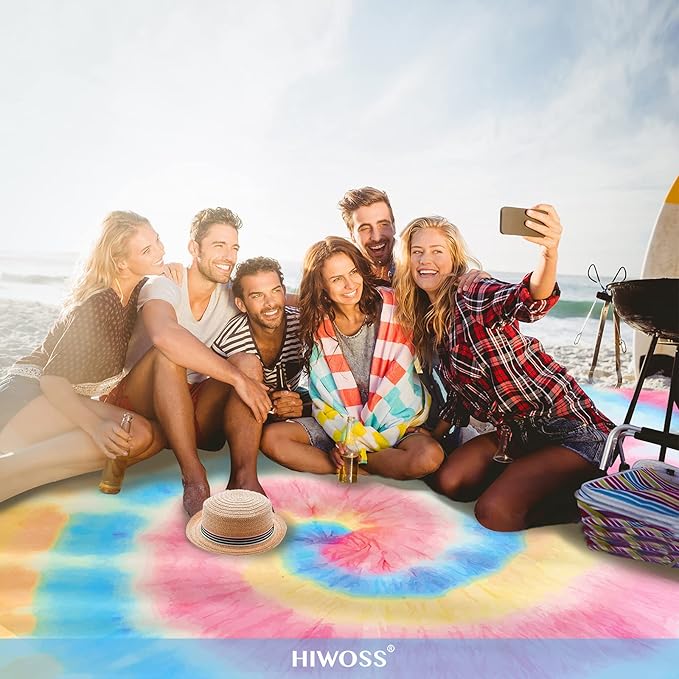 Beach Blanket Waterproof Sandproof Oversized 95”x 80”,Sand Free Beach Mat with Corner Pockets,Portable Mesh Bag for Beach Festival,Picnic,Travel and Outdoor Camping (Unicorn)