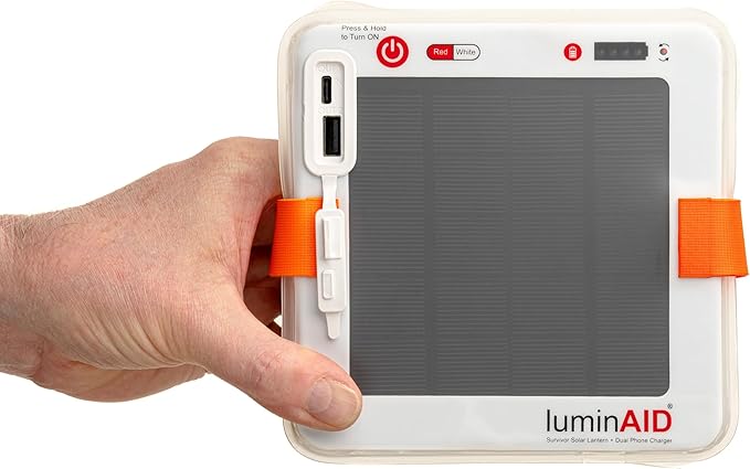 LuminAID Survivor Solar Lantern with Dual Phone Charger - Inflatable LED Lamp for Camping, Hiking and Travel - Emergency Light for Power Outages, Hurricane, Survival Kits