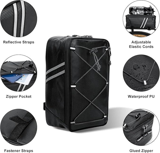 Bike Reflective Trunk Bags Waterproof Rear Rack Bag for Bicycle, 7L Capacity Insulated Storage Pannier Bag Bike Cargo Bag With Reflective Strips for Outdoor Travel Camping Picnic Commuter