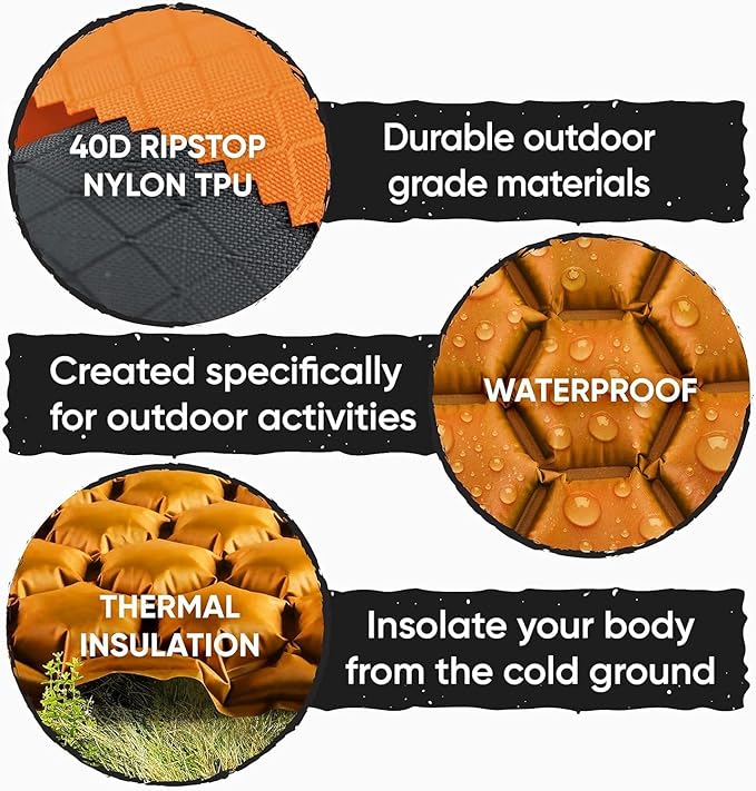 POWERLIX Ultralight Inflatable Camping Sleeping Pad - Camping Mattress for Backpacking, Hiking, Compact Lightweight Air Pad for Camping, Inflation Hand Pump Bag/Repair Kit Included