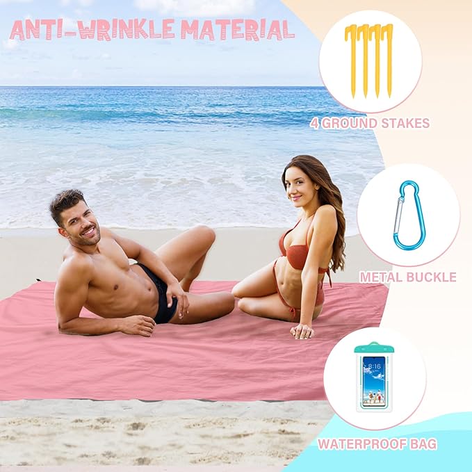 Beach Blanket Waterproof Sandproof 1-7 Adult Oversized 78 '' × 81 '' Lightweight Durable Compact Sand Free Beach Mat for Travel Camping Hiking Picnic Blanket Extra Large