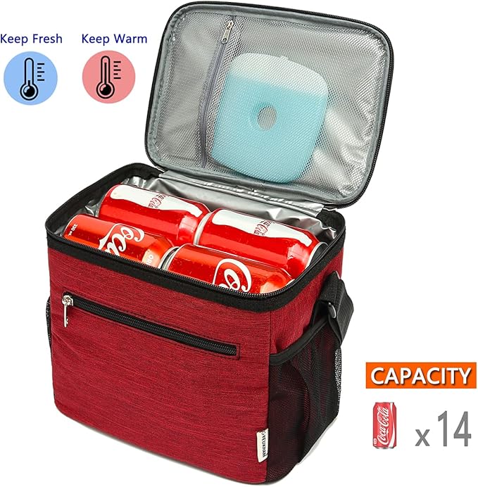 Insulated Lunch Bag for Adult/Women/Men, Reusable Large Lunch Box Cooler Soft Leakproof Tote, Thermal Meal Prep Lunch Pail with Adjustable Shoulder Strap for Picnic/School/Travel/Office,Red