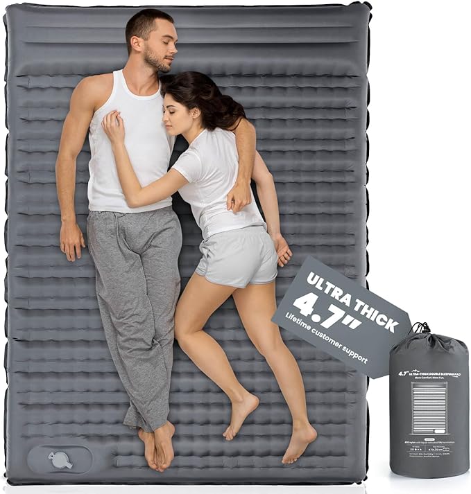 Double Sleeping Pad, 4.7“ Ultra-Thick Camping Mattress 2 Person for Backpacking, Hiking(Grey)