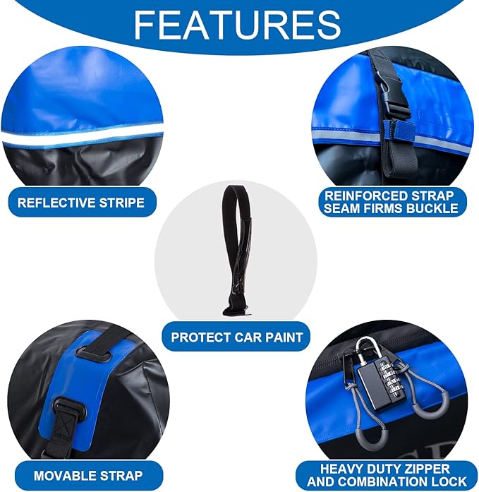 Rooftop Cargo Carrier Bag, 15 Cubic Feet Soft-Shell Waterproof Car Roof Luggage Bag for All Vehicles SUV with/Without Rails, Includes 10 Reinforced Straps + 4 Door Hooks,Storage Bag,Anti-Slip Mat,Blue