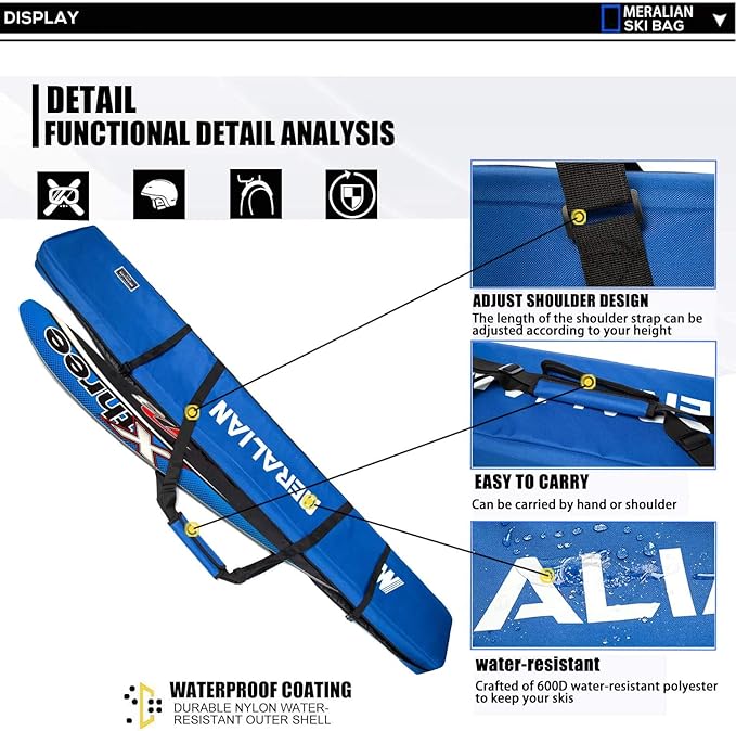 Padded Ski Bag,Waterproof Full Padded Single Ski Travel Bag with Adjustable Shoulder Strap.