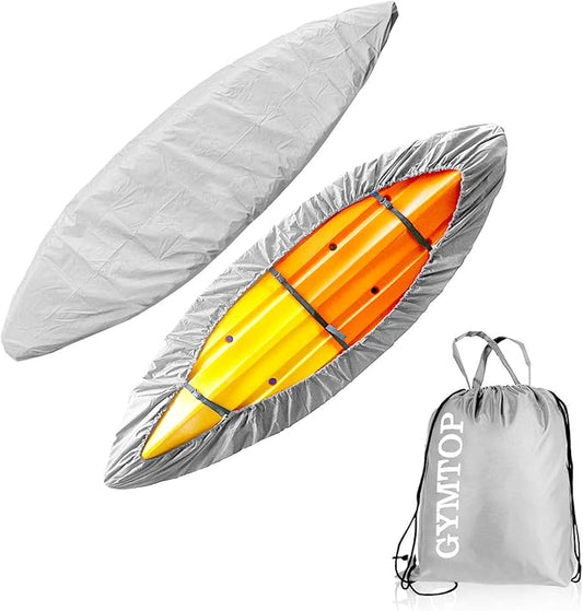 7.8-18ft Waterproof Kayak Canoe Cover-Storage Dust Cover UV Protection Sunblock Shield for Fishing Boat/Kayak/Canoe 7 Sizes [Choose Color] (Silver(Upgraded), Suitable for 12.3-13.5ft Kayak)