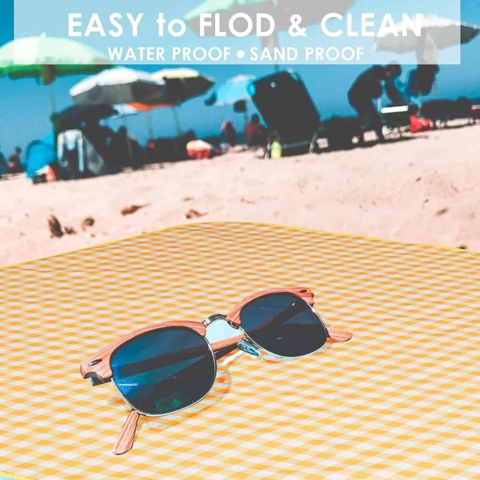 Picnic Beach Blanket Extra Large, 99x60in XL Sandproof Waterproof Outdoor Camping Blankets, Sand Free Oversized Mat, Quick Drying Portable Mats for Travel, Hiking, Music Festival, Lawn-Yellow