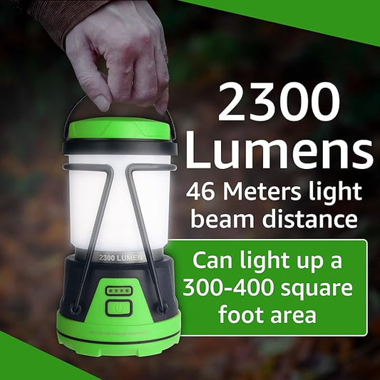 Rechargeable LED Camping Lantern - Power Outages, Hurricanes, Emergency, Hiking, Outdoor - Bright Battery Powered Electric Survival Light with Built-in Power Bank- Portable and Waterproof Camp Lantern
