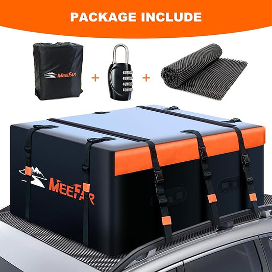 MeeFar Rooftop Cargo Carrier Car Roof Bag 20 Cubic Feet 100% Waterproof Car Top Carrier, Fits All Vehicle with/Without Rack,Include Anti-Slip Mat,10 Reinforced Straps,6 Door Hooks,Luggage Lock