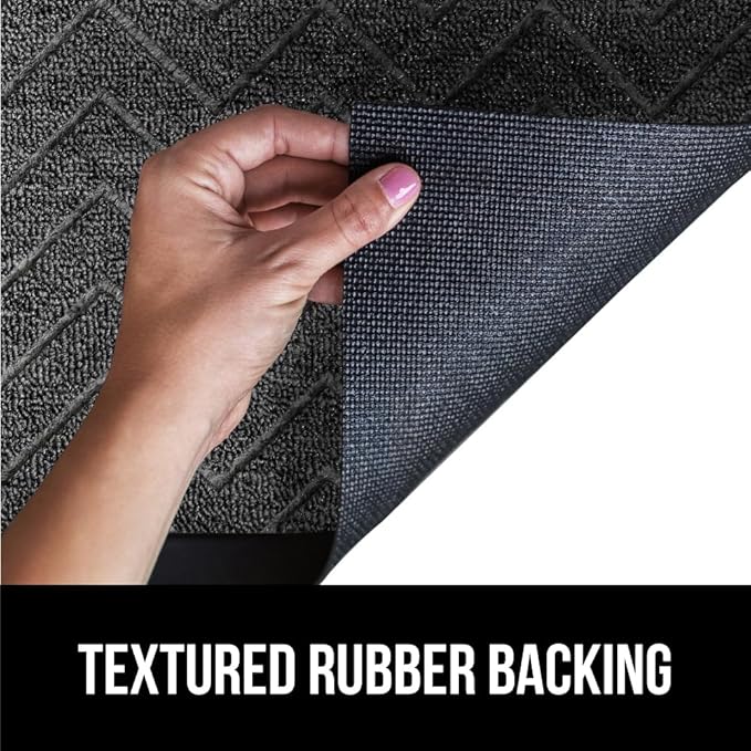 GORILLA GRIP 100% Waterproof All-Season WeatherMax Doormat, Durable Natural Rubber, Stain and Fade Resistant, Low Profile, Indoor Outdoor Doormats, Easy Clean Patio Entrance Mat, 17x29, Steel Chevron