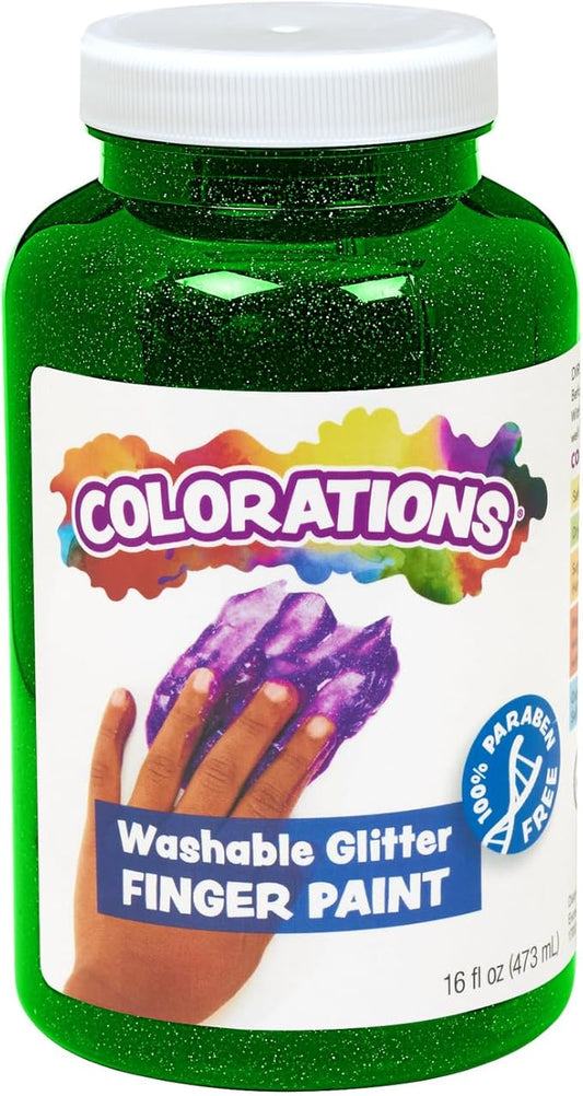 Colorations® Green Washable Glitter Finger Paint, 16oz, Paint, Washable Finger Paint, Washable Finger Paint For Younger Kids & Toddlers, Non-Toxic and Washable, Great Sensory Paint Experience
