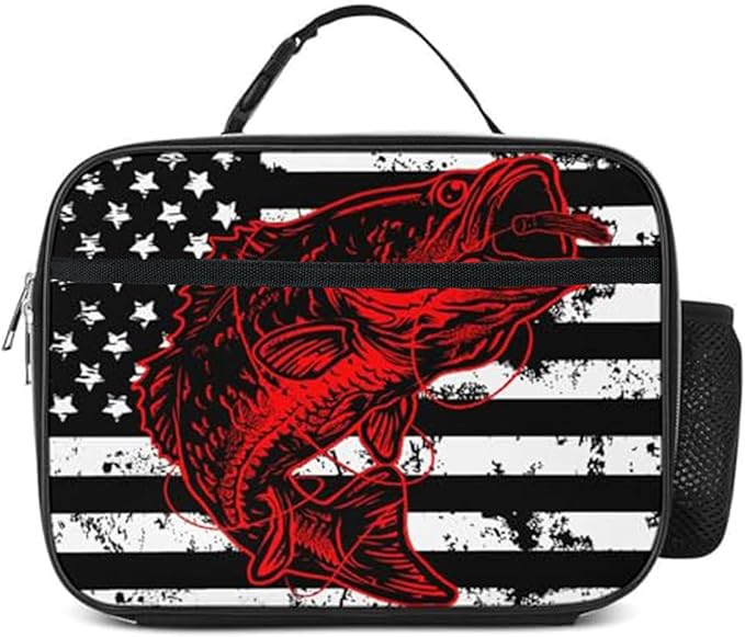 American Flag Fish Lunch Bag Insulated Reusable Lunch Box Kids Girls Boys Cooler Thermal Tote Bag For Men Women School Work Picnic
