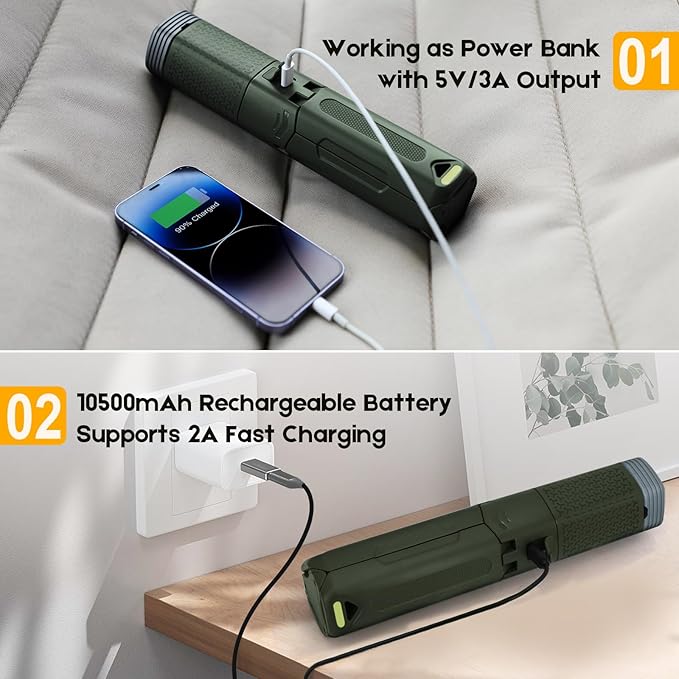 Telescopic Camping Lights, Rechargeable 10500mAh Camping Lantern with Storage Bag, Waterproof LED Camping Lamp with Magnetic, Portable Outdoor Tent Light for Camping,Hiking,Emergency,Fishing (Green)