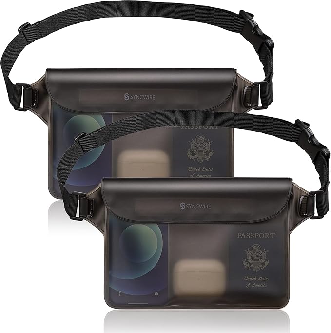 SYNCWIRE Waterproof Pouch Bag with Adjustable Waist Strap (2 Pack) - IP68 Waterproof Waist Bag Screen Touchable Dry Bag with Adjustable Belt for Beach, Swimming, Boating, Fishing, Hiking, etc