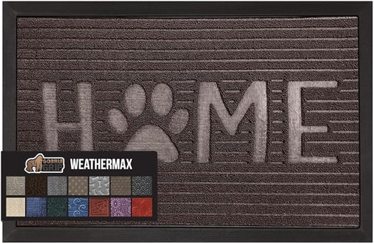 GORILLA GRIP 100% Waterproof All-Season WeatherMax Doormat, 47x35, Durable Natural Rubber, Stain and Fade Resistant, Low Profile, Indoor Outdoor Door Mats, Easy Clean Entrance Mat, Espresso Home Paw