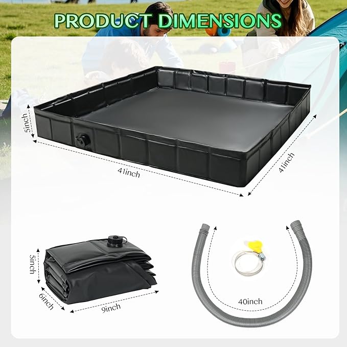 Collapsible Portable Shower Base 41"x41"x5" with Drain Pipe, Indoor/Outdoor Portable Shower Pan for Camping Tents, RVs, and More, Includes Storage Bag