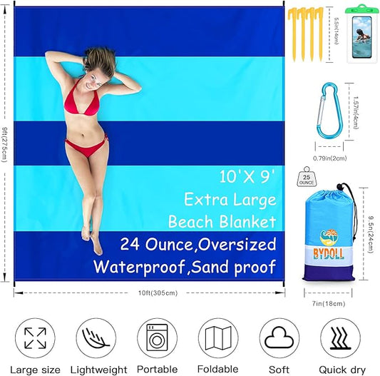 BYDOLL Beach Blanket 78''X81'' 4-7 Adults Oversized Lightweight Waterproof Sandproof Blanket for Beach Large Picnic Mat Travel Camping