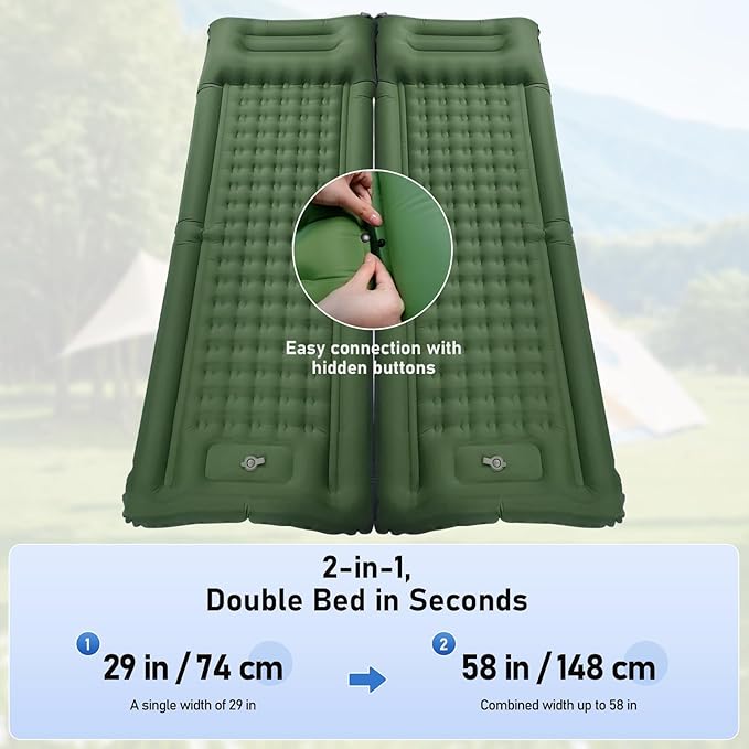 Camping Mattress Extra Thick 5in, Sleeping Pad for Camping with Pillow, Single Backpacking Mat Built-in Pump, Self Inflating Sleeping Pad, Sleep Mat Holds 440 lbs, 40D Nylon, Repair Kit