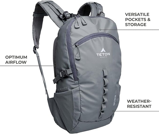 TETON Sports Numa backpack, sleek design, durable and ready for hiking, camping or backpacking. Lightweight with more room than you think. Perfect bugout bag. 30L, Alpine