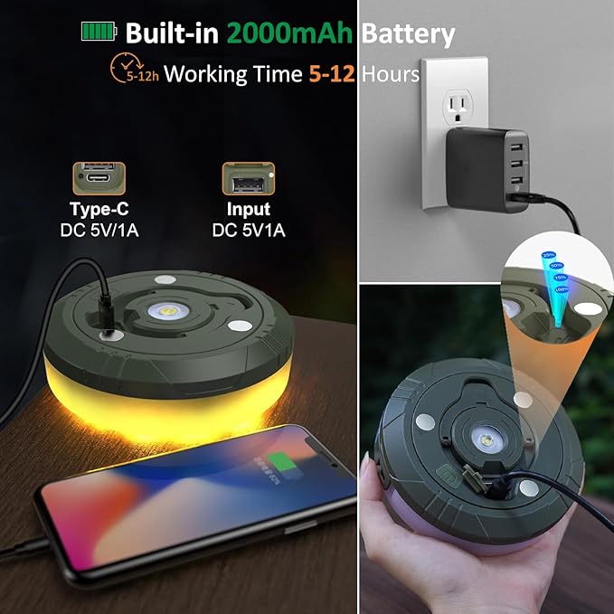 Camping String Lights with 8 Modes, 4 in 1 Portable Camping Light Rechargeable, USB Charging, Quick Storage, 32.8ft Waterproof Tent Light for Camping, Hiking, Christmas