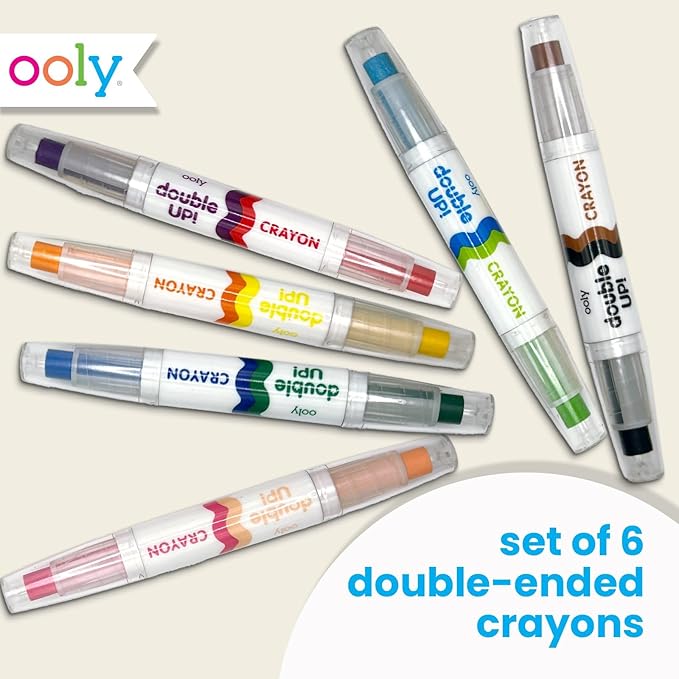 Ooly Double Sided Set of 6 Crayons, 12 Total Colors, Non Toxic, Water Soluble Twistable Crayons in Plastic Tubes to Prevent Breaking and Messes