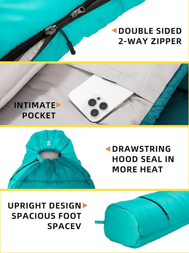 Bessport Mummy Sleeping Bag | 15-45 ℉ Extreme 3-4 Season Sleeping Bag for Adults Cold Weather– Warm and Washable, for Hiking Traveling & Outdoor Activities