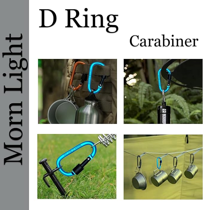 6 Pack Small Locking Carabiner Clips - 3 Inch Aluminum Alloy D-Ring Key Hooks with Twist Lock, Secure for Keys, Pet Leash, Travel Accessories (Not for Climbing)