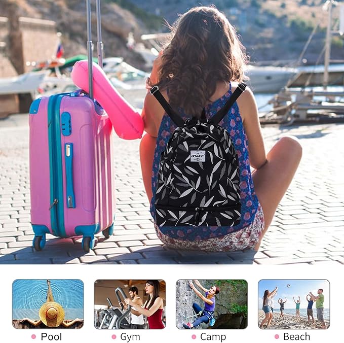 Dry Wet Drawstring Backpack with Shoe Compartment for Women Adjustable Gym Bag