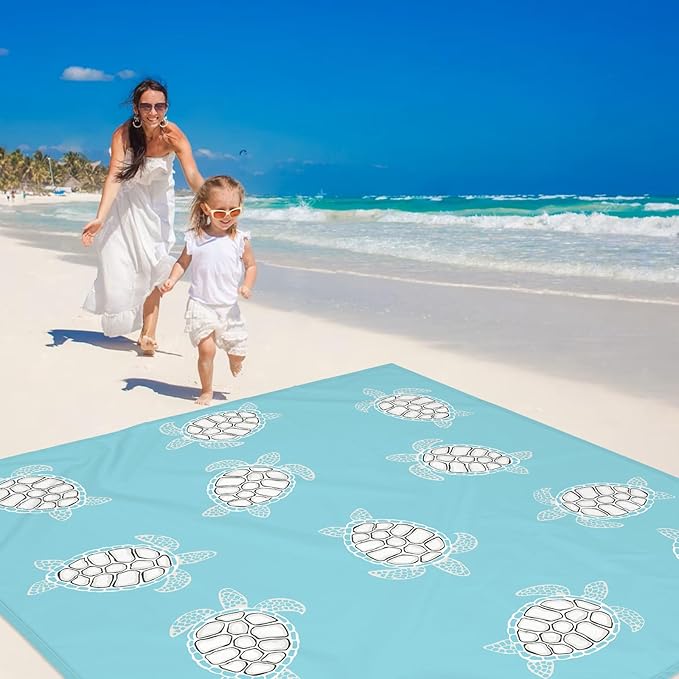 Beach Blanket Sandproof, Baby Sea Turtle Beach Mat Sand Free Waterproof, Large Picnic Blankets Lightweight Quick Drying & Portable, Polyester Outdoor Blanket Seaside Essentials Must Have Accesorries