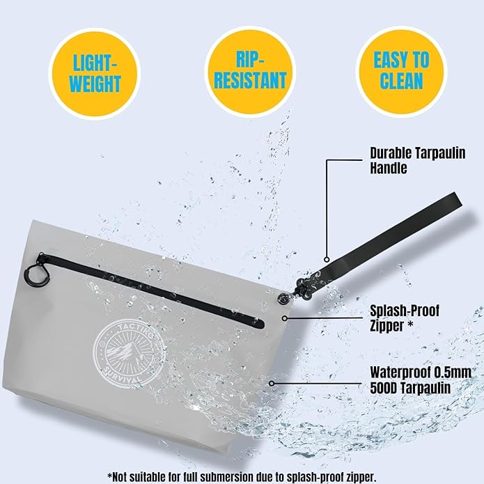 Tactiko Heavy-Duty 2L Splash Water Resistant Zipper Pouch - Hold-All Organizer for Dry Bags, Travel Bags