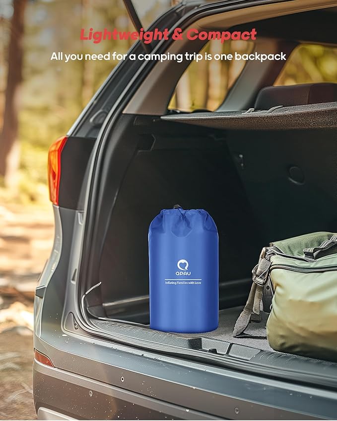 QPAU Sleeping Pad, 2 Person Camping Mattress, Enhanced Support for Healthy, with Built-in Foot Pump, 4.7 Inch Durable Sleeping Mat for Camping, Hiking, Backpacking and Home, (Blue)