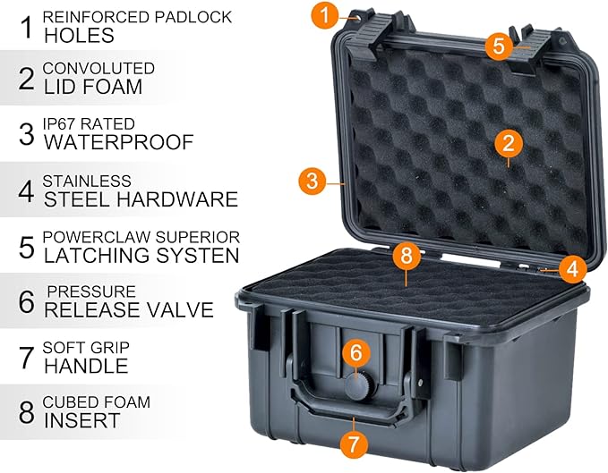 MEIJIA Portable All Weather Waterproof Camera Case With Foam,Fit Use of Drones,Camera,Equipments,Elegant Black,10.62 x9.68x6.87inches