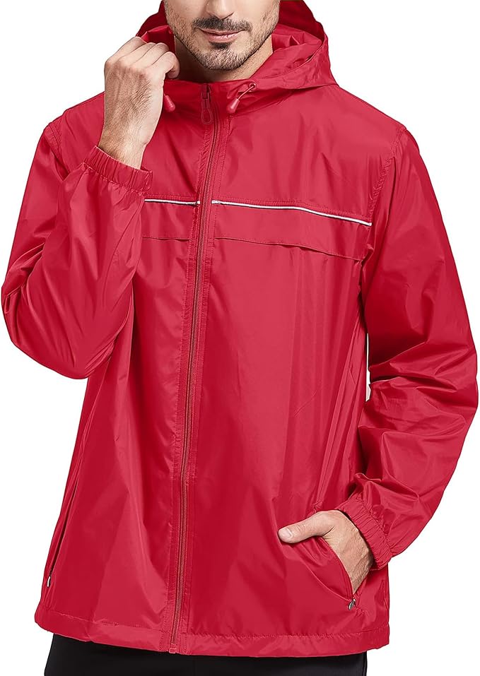 SWISSWELL Rain Jacket Men Waterproof Windbreaker, Lightweight Hooded Raincoat for Daily Casual