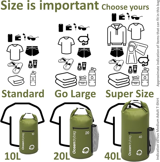 Oceandrybag - Waterproof Dry Bag Backpack - Floating Dry Sack Portable for Kayaking, Beach, Rafting, Boating, Hiking, Camping, Fishing with Waterproof Phone Case