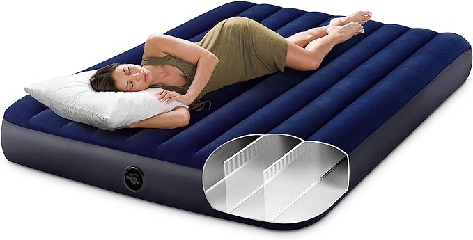 Intex 64759E Dura-Beam Standard Downy Air Mattress: Fiber-Tech – Queen Size – 10in Bed Height – 600lb Weight Capacity – Pump Sold Separately