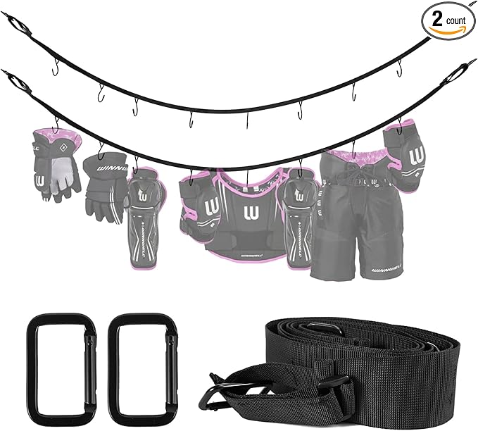 Hockey Hanger 58Inch Portable Gear Rack Organizer with 2 Adjustable Hooks for Home, Outdoor, Ice Hockey, Skating, Camping, Fishing