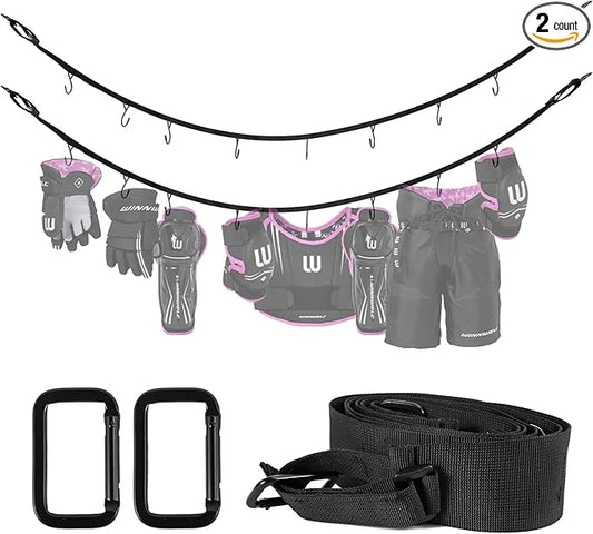 Hockey Hanger 58Inch Portable Gear Rack Organizer with 2 Adjustable Hooks for Home, Outdoor, Ice Hockey, Skating, Camping, Fishing