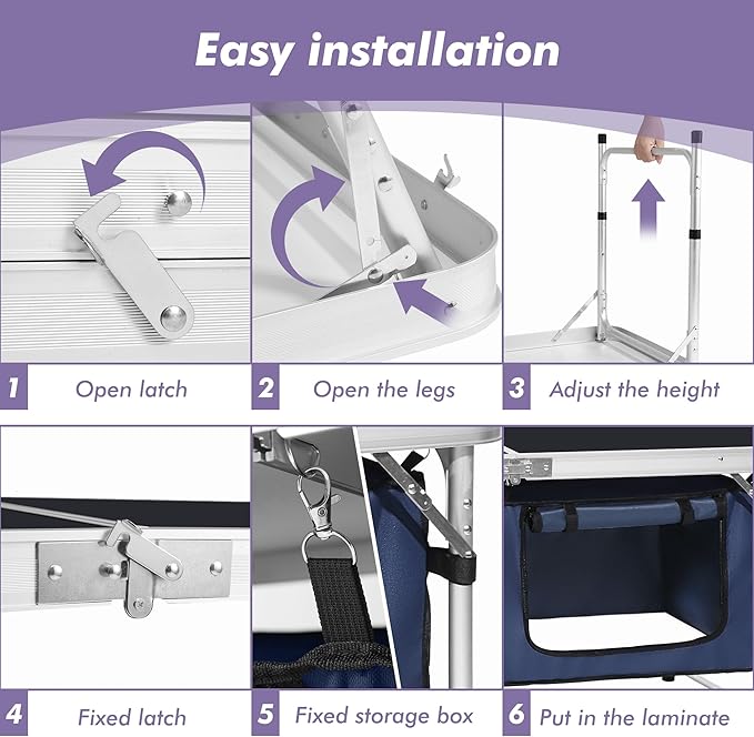 Camping Folding Aluminum Table with Adjustable Legs for Outdoor Travel Beach, Backyards, BBQ, Party and Picnic Foldable Table