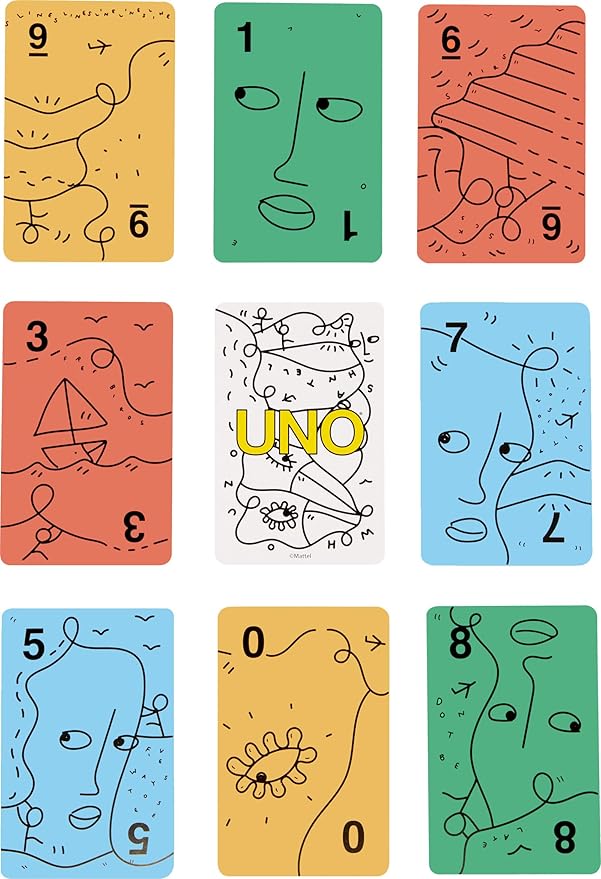 Mattel Games UNO Artiste Shantell Martin Card Game for Kids, Adults & Family Night, Collectible Deck Featuring Graphics & Art by Shantell Martin