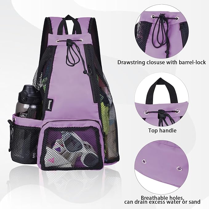 Swim Bag Beach Backpack with Padded Shoulder Strap Mesh Backpack with Wet Pocket for Swimming, Gym